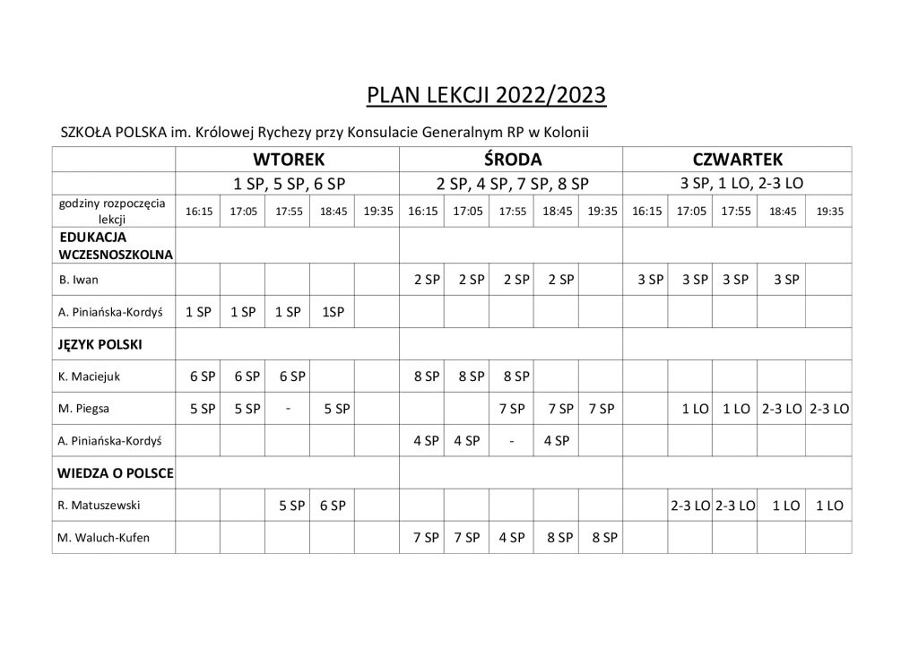 Plan lekcji 2022/2023
