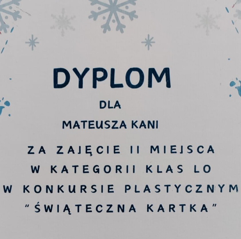 Dyplom dla Mateusza Kani